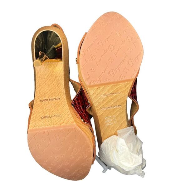 New DSQUARED2 Women US 7 / 37 Leather Shoes Wooden Platform Slim Heels Sandals - Picture 9 of 12
